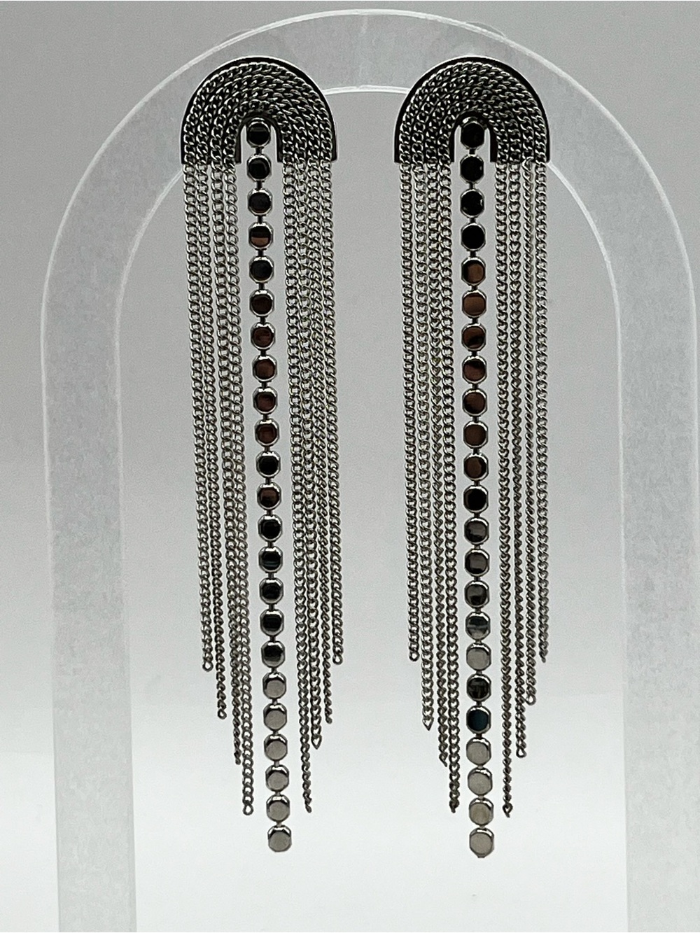 Silver Fringe Chain Statement Earrings ✨